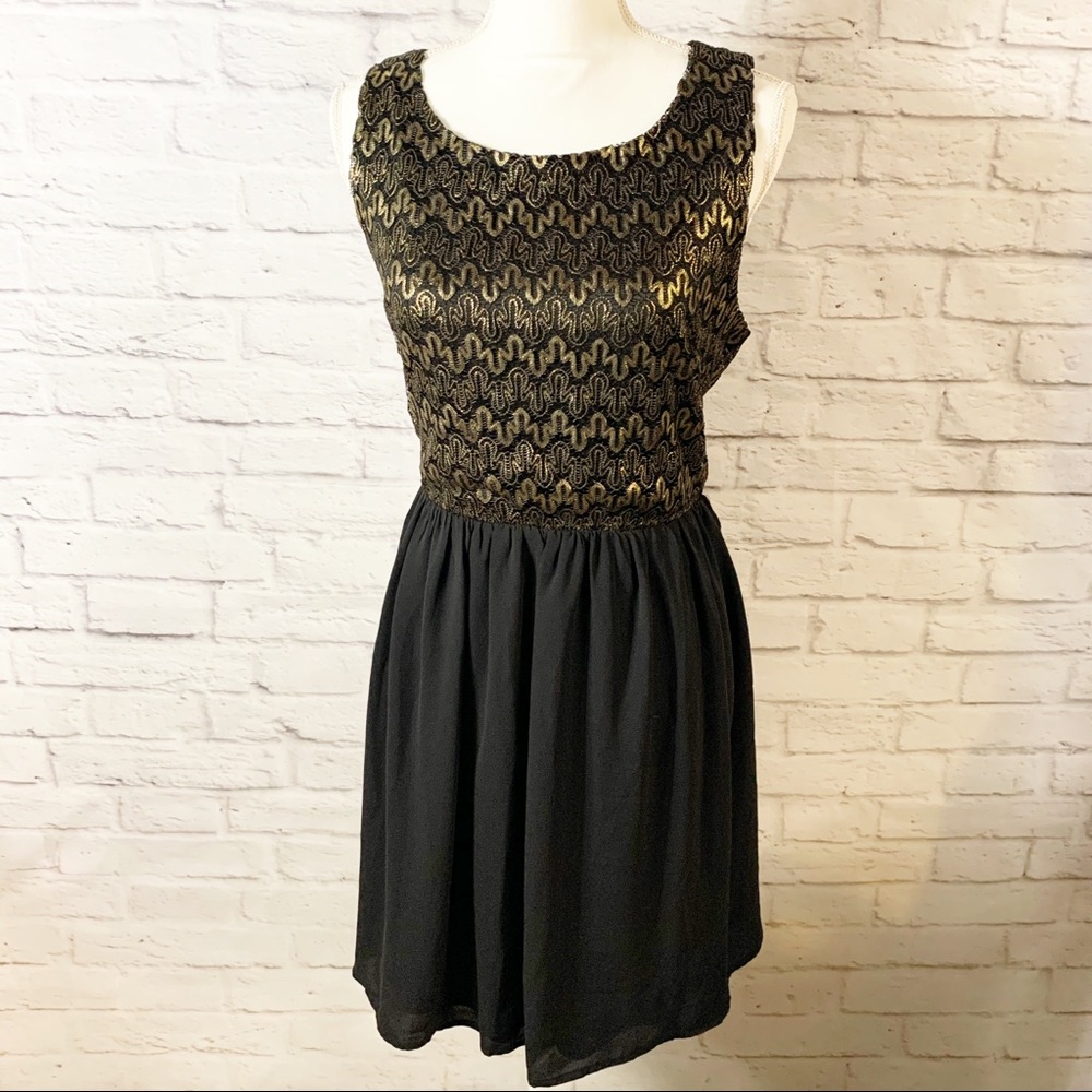 CANDALITE gold BLACK dress Large NWT